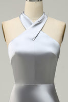 Load image into Gallery viewer, Halter Mermaid Silver Long Prom Dress