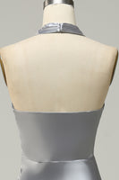 Load image into Gallery viewer, Halter Mermaid Silver Long Prom Dress