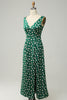 Load image into Gallery viewer, V-Neck Flower Printed Green Prom Dress with Slit