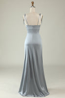 Load image into Gallery viewer, Spaghetti Straps Satin Grey Bridesmaid Dress with Slit
