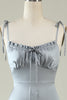 Load image into Gallery viewer, Spaghetti Straps Satin Grey Bridesmaid Dress with Slit