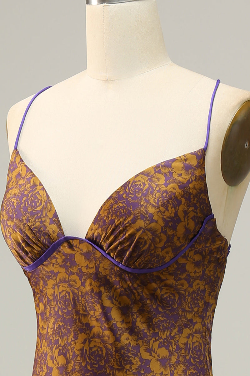 Load image into Gallery viewer, Flower Printed Brown Long Bridesmaid Dress