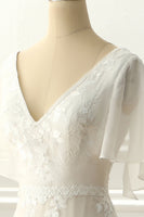 Load image into Gallery viewer, Ivory V Neck A Line Long Wedding Dress With Appliques