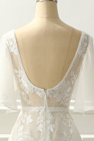 Load image into Gallery viewer, Ivory V Neck A Line Long Wedding Dress With Appliques