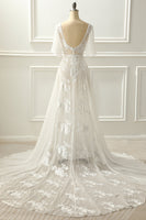 Load image into Gallery viewer, Ivory V Neck A Line Long Wedding Dress With Appliques