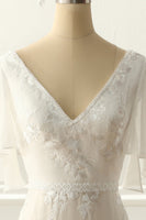 Load image into Gallery viewer, Ivory V Neck A Line Long Wedding Dress With Appliques