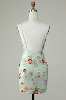 Load image into Gallery viewer, Spaghetti Straps Olive Sequins Backless Short Prom Dress