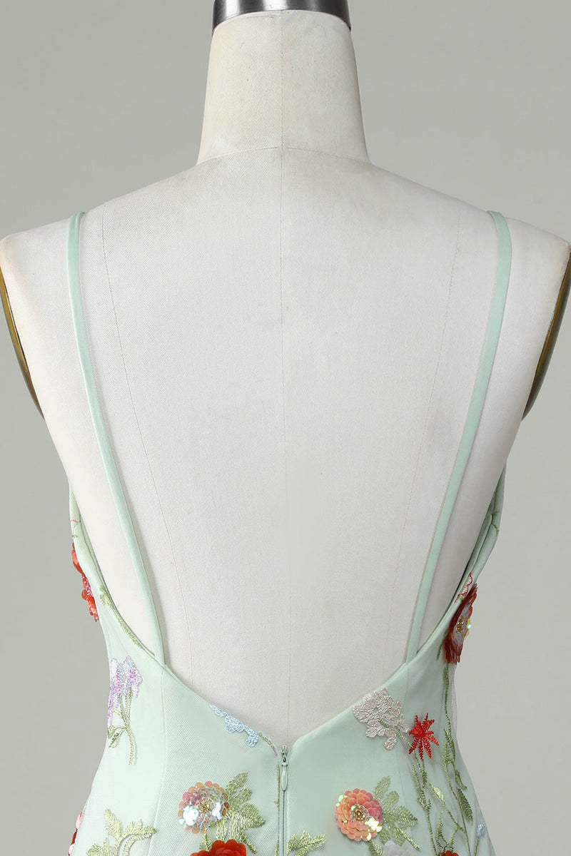 Load image into Gallery viewer, Spaghetti Straps Olive Sequins Backless Short Prom Dress