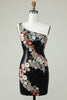 Load image into Gallery viewer, One Shoulder Black Sequin Beading Short Prom Dress
