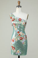 Load image into Gallery viewer, One Shoulder Black Sequin Beading Short Prom Dress