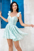 Load image into Gallery viewer, Unique A Line Spaghetti Straps Grey Green Printed Short Prom Dress