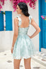 Load image into Gallery viewer, Unique A Line Spaghetti Straps Grey Pink Printed Short Prom Dress