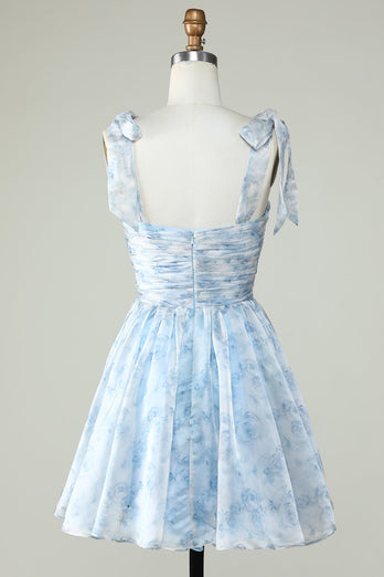 Blue A Line Spaghetti Straps Short Prom Dress