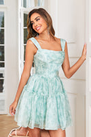 Load image into Gallery viewer, Stylish A Line Sage Printed Short Prom Dress
