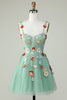 Load image into Gallery viewer, Spaghetti Straps Black A Line Sequin Flowers Short Prom Dress
