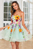 Load image into Gallery viewer, Champagne Strapless Short Prom Dress with 3D Flowers