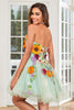 Load image into Gallery viewer, Champagne Strapless Short Prom Dress with 3D Flowers