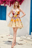 Load image into Gallery viewer, Champagne Strapless Short Prom Dress with 3D Flowers