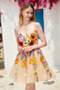 Load image into Gallery viewer, Champagne Strapless Short Prom Dress with 3D Flowers