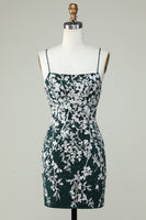 Load image into Gallery viewer, Dark Green Spaghetti Straps Bodycon Short Prom Dress With Appliques