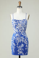 Load image into Gallery viewer, Dark Green Spaghetti Straps Bodycon Short Prom Dress With Appliques