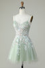 Load image into Gallery viewer, Dusty Sage Spaghetti Straps Short Prom Dress With Criss Cross Back