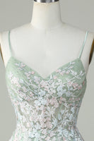 Load image into Gallery viewer, Dusty Sage Spaghetti Straps Short Prom Dress With Criss Cross Back