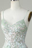 Load image into Gallery viewer, Dusty Sage Spaghetti Straps Short Prom Dress With Criss Cross Back