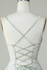 Load image into Gallery viewer, Dusty Sage Spaghetti Straps Short Prom Dress With Criss Cross Back