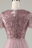 Load image into Gallery viewer, A-Line Dusty Blue Bridesmaid Dress with Beading