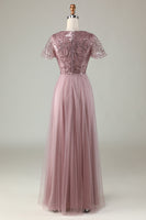 Load image into Gallery viewer, A-Line Dusty Blue Bridesmaid Dress with Beading