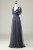 Load image into Gallery viewer, Tulle A-Line Beaded Eucalyptus Bridesmaid Dress with Sequins