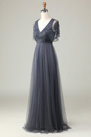 Load image into Gallery viewer, Tulle A-Line Beaded Eucalyptus Bridesmaid Dress with Sequins
