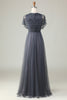 Load image into Gallery viewer, Tulle A-Line Beaded Eucalyptus Bridesmaid Dress with Sequins
