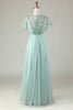 Load image into Gallery viewer, Tulle Sparkly Sage Bridesmaid Dress with Beading