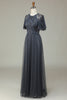 Load image into Gallery viewer, A-Line Tulle Beaded Long Grey Bridesmaid Dress with Appliques
