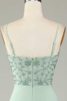 Load image into Gallery viewer, Spaghetti Straps Beaded Dusty Pink Bridesmaid Dress