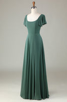 Load image into Gallery viewer, A-Line Eucalyptus Long Bridesmaid Dress with Ruffles