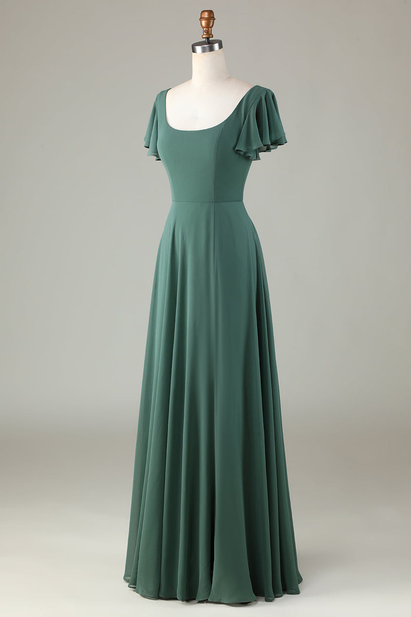 Load image into Gallery viewer, A-Line Eucalyptus Long Bridesmaid Dress with Ruffles