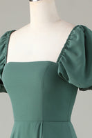 Load image into Gallery viewer, Chiffon Puff Sleeves Eucalyptus Bridesmaid Dress