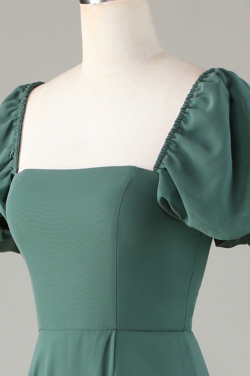 Load image into Gallery viewer, Chiffon Puff Sleeves Eucalyptus Bridesmaid Dress
