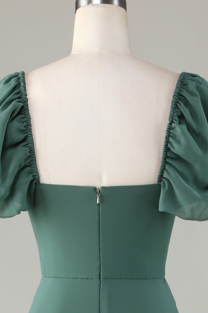 Load image into Gallery viewer, Chiffon Puff Sleeves Eucalyptus Bridesmaid Dress