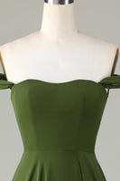 Load image into Gallery viewer, A-Line Off The Shoulder Olive Bridesmaid Dress with Slit
