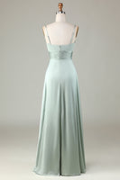 Load image into Gallery viewer, Keyhole Spaghetti Straps Matcha Bridesmaid Dress with Slit