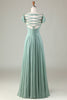 Load image into Gallery viewer, Lace-Up Back Matcha Bridesmaid Dress with Ruffles