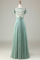 Load image into Gallery viewer, Lace-Up Back Matcha Bridesmaid Dress with Ruffles