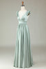 Load image into Gallery viewer, Deep V-Neck Matcha Long Bridesmaid Dress with Ruffles