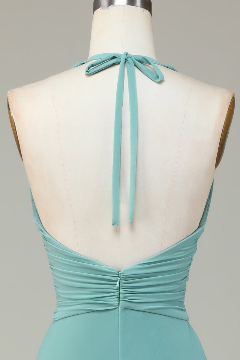 Load image into Gallery viewer, Mermaid Halter Sea Glass Bridesmaid Dress