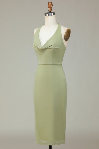 Halter Dusty Sage Bridesmaid Dress