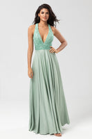 Load image into Gallery viewer, Sparkly V-Neck Matcha Bridesmaid Dress with Sequins